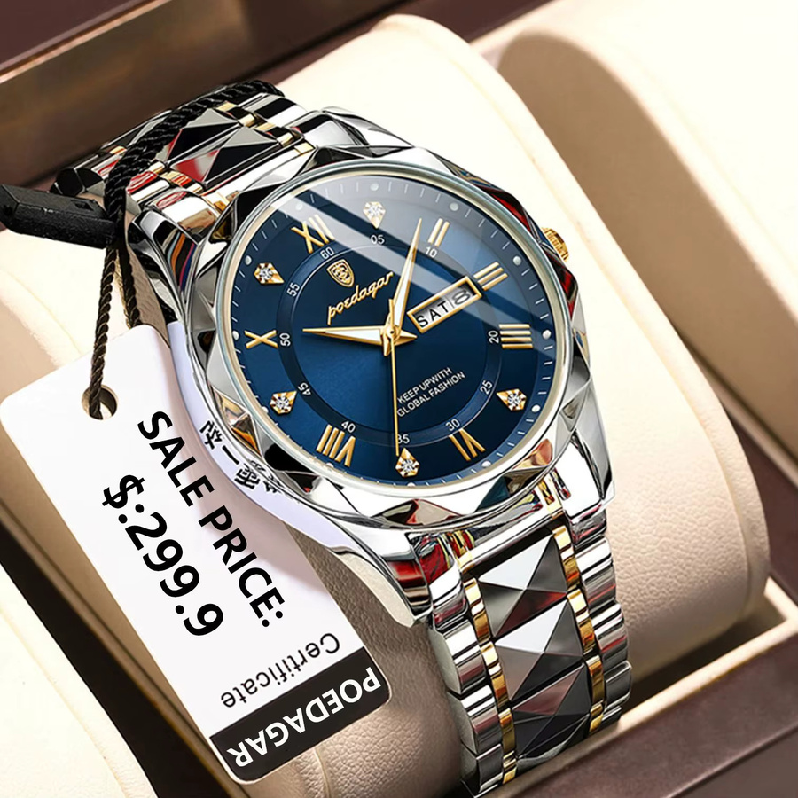POEDAGAR Armbanduhr Edelstahl, Quarz, Blau, Herren - Bild 2