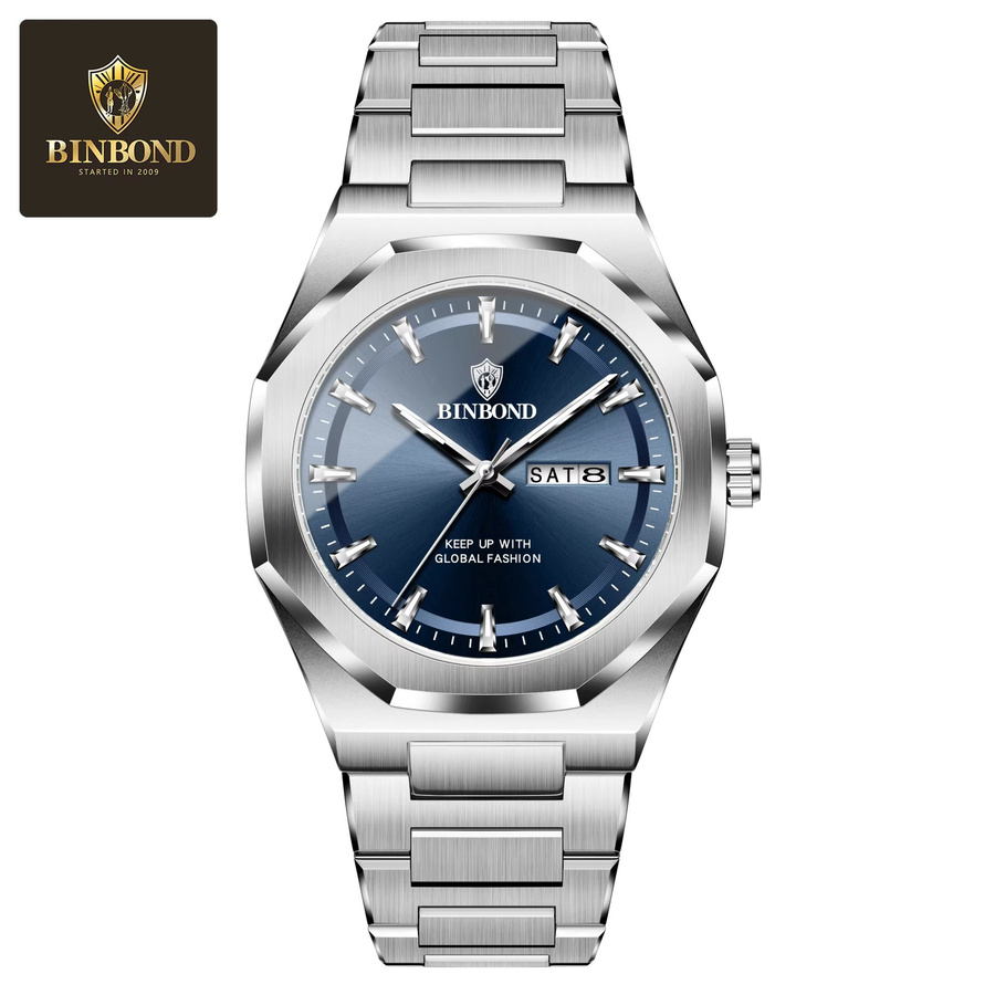 BINBOND Armbanduhr Edelstahl, Quarz, Blau, Herren - Bild 6
