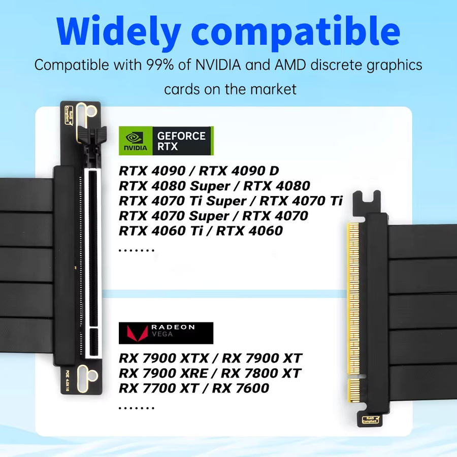 PCI-E 4.0 Riser-Kabel 90 Grad Winkelverlängerung für Grafikkarte, abgeschirmtes X16-Verlängerungskabel in Schwarz - Bild 3