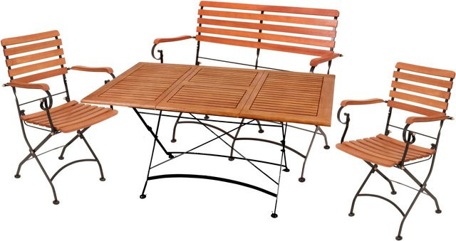 Garden Pleasure Gartenmöbel-Set Wien mit Ausziehstisch aus Eukalyptusholz und Stahl in Beige - Bild 1