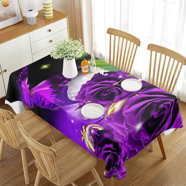 Rechteckige Tischdecke mit Rosenmuster von Fancy Style Studio, Mehrfarbig (Lila), B/T: 70 x 70 cm - Bild 1