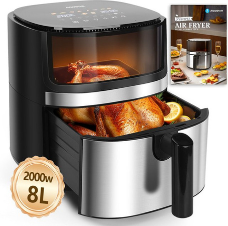 Aigostar Dual Blaze Heißluftfritteuse XXL 8L in Schwarz mit Sichtfenster, 2000W, 10 Programmen und digitalem LED Touchscreen
