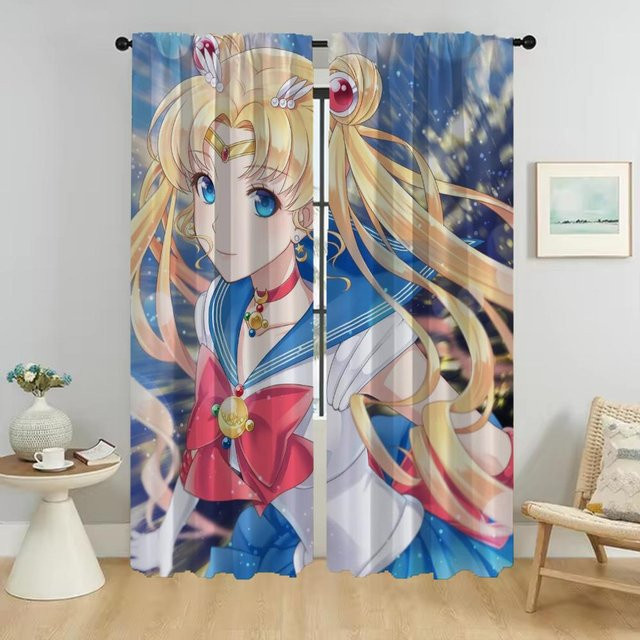 Sailor Moon Verdunkelungsvorhänge aus Tüll, 2 Paneele, Mehrfarbig, Breite: 50 cm, Höhe: 70 cm - Bild 1