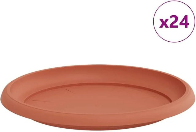 vidaXL Runde Blumenplatten aus Kunststoff in Ziegelrot, 24 Stück, Durchmesser: 23,5 cm, Höhe: 2,5 cm - Bild 1