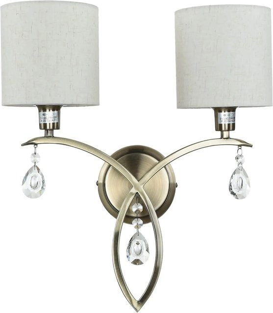 Licht-Erlebnisse Wandlampe aus Metall und Stoff in Messing Antik und Beige, Höhe: 41,5 cm - Bild 1