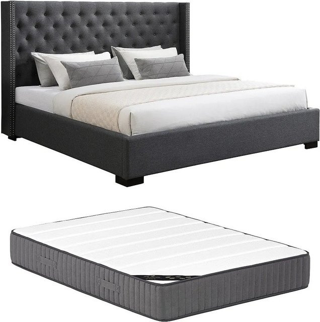 Vente-unique Bettrahmen Massimo in Grau mit Stoffbezug, B/T/H: 223,5 x 141,5 x 215,5 cm - Bild 1