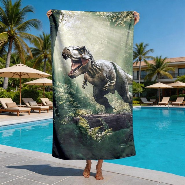 JMG Household Supplies Strandtuch mit Tyrannosaurus Rex Motiv aus Mikrofaser, B/B: 80 x 160 cm, Mehrfarbig - Bild 1