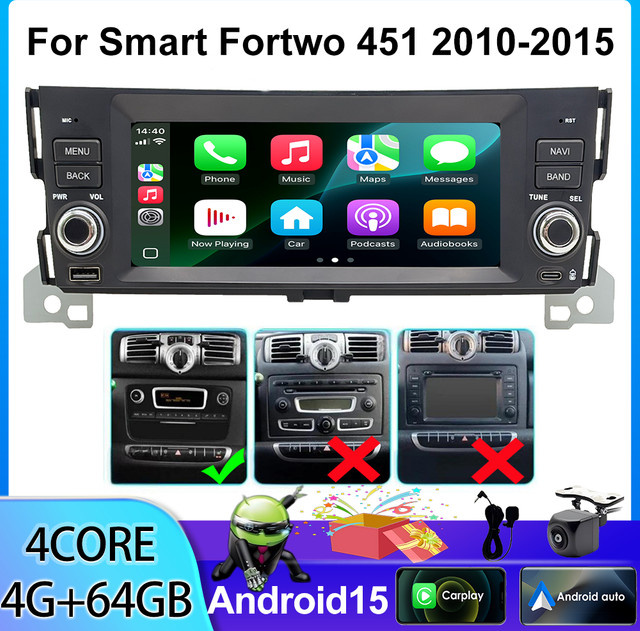 Android 15 Autoradio für Smart Fortwo 451 (2010-2015) mit Carplay, Android Auto, GPS-Navigation, WLAN, Bluetooth und SWC in Schwarz - Bild 1