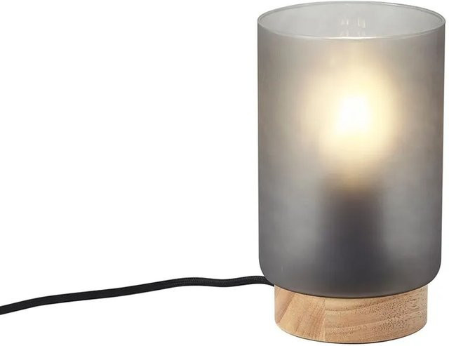 QAZQA Moderne Tischleuchte aus Holz und mattgrauem Glas in Umbra - Bild 1