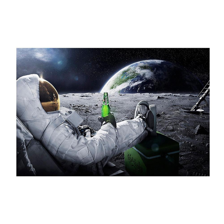 Moderne Leinwandmalerei PanitingArt Astronaut auf dem Mond in Maisgelb mit Rahmen B: 20 cm, H: 30 cm - Bild 4