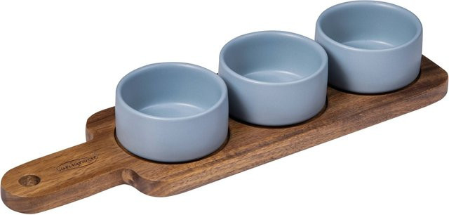 SAN IGNACIO Schalenset NOIA Dip-Bowl aus Stoneware und Holz in Blau, Durchmesser: 8 cm - Bild 1