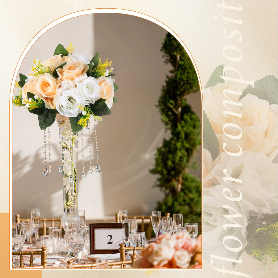 Uflower 6er Set künstliche Rosenkugeln in Weiß und Gelb zur Tischdekoration für Hochzeit und Party - Bild 2