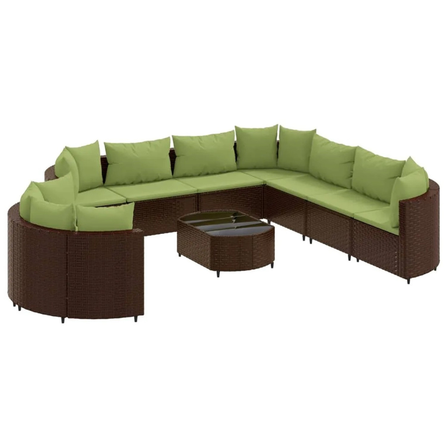 vidaXL 10-tlg Garten-Sofagarnitur in L-Form aus braunem PE-Rattan mit Kissen und Couchtisch - Bild 2