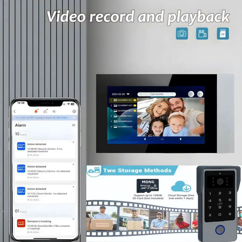 AJXML 2-Draht-Video-Gegensprechanlage mit 7-Zoll-Touchscreen, 1080P WLAN, Tuya-App-Steuerung und IC-Kartenfunktion in Schwarz - Bild 3