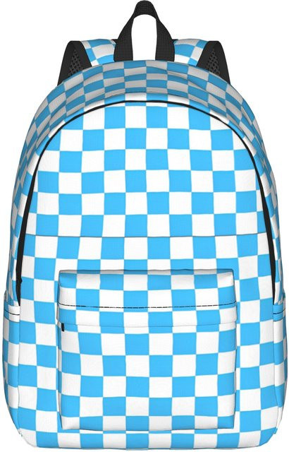 Fancy Style Studio Schachbrett Rucksack mit Tasche in Schwarz Weiß Blau für Damen und Herren mit Laptopfach und geometrischem Design - Bild 1