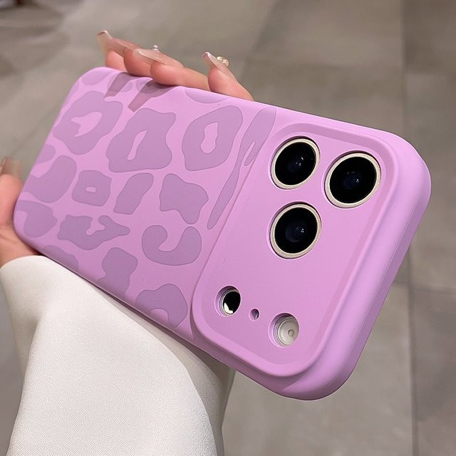 Stoßfeste Flüssigsilikon-Hülle mit Leopardenmuster für Apple iPhone 16 15 14 13 12 11 Pro Max Plus in Multicolour und Purple mit Kamera-Kontrollknopf - Bild 1