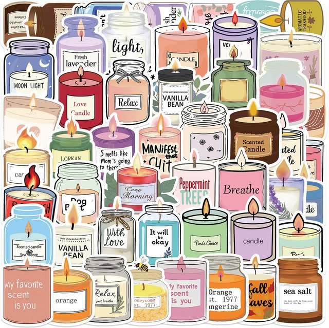 50 Stück Cartoon Kerzen und Aromatherapie Graffiti Aufkleber wasserdicht für DIY Dekoration von Gitarre, Notebook und Gepäck von AnimeWorlds Store in Multicolour - Bild 1