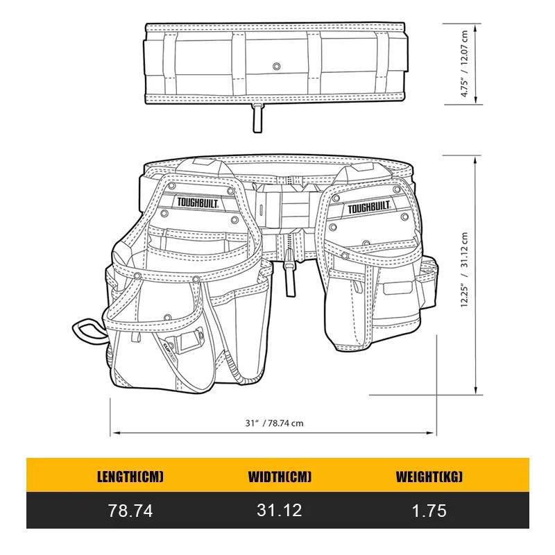 TOUGHBUILT TB-CT-111-CP 3-teiliges Werkzeuggürtel-Set für Heimwerker mit Gürteltasche und Elektrowerkzeug-Zubehör - Bild 2