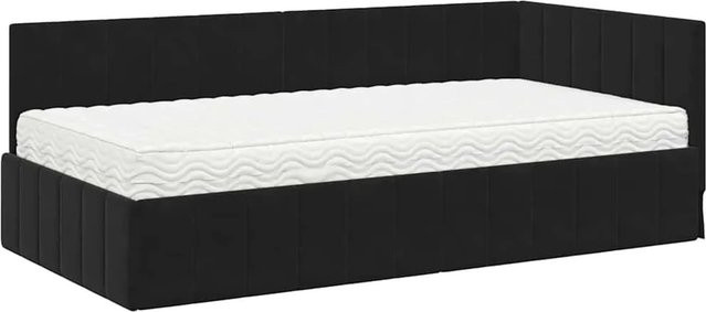 vidaXL Eckbettgestell mit Matratze in Schwarz aus Samt, B/T/H: 100 x 200 x 104 cm - Bild 1