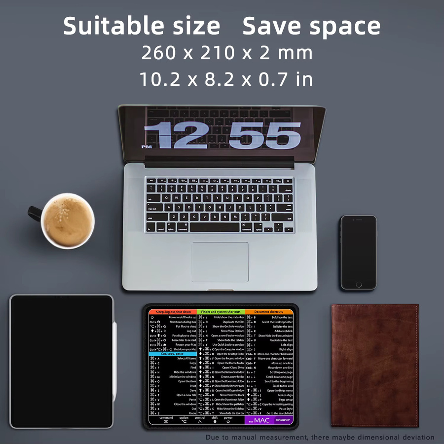 EXCO Mac OS Shortcuts Mauspad in Schwarz mit genähtem Rand und rutschfester Gummiunterseite - Bild 5