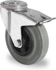 CASCOO Rückenlochlenkrolle Serie P4R2 mit Totalfeststeller und Rollenlager, Durchmesser: 80 mm, verzinkt - Bild 1