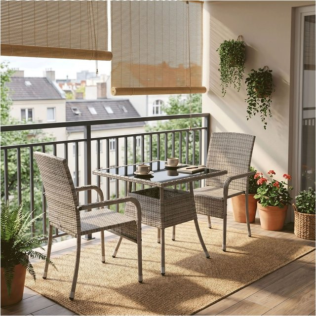 Juskys Polyrattan Gartenstühle Yoro 6er Set mit Armlehnen in Grau-meliert stapelbar - Bild 1