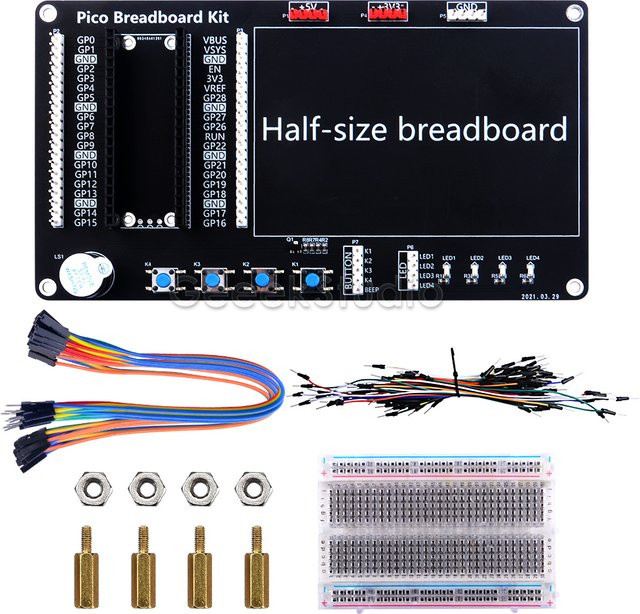 geeekpi Breadboard Kit für Raspberry Pi Pico und Pico W mit LED-Leuchten, Tasten und Summer - Bild 1