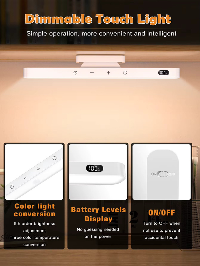 WILLED Touch-Tischlampe in Weiß, magnetische Schreibtischlampe mit wiederaufladbarem 2500-mAh-Akku als Nachtlicht zum Lesen - Bild 2