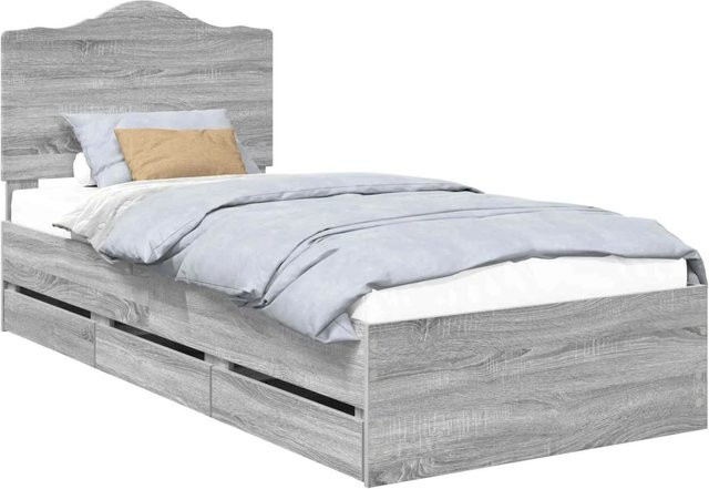 vidaXL Bettrahmen aus Holzwerkstoff in Grau Sonoma mit Schubladen, B/T/H: 98,5 x 200 x 102 cm - Bild 1