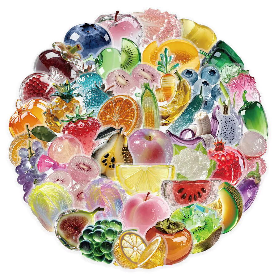 Story Store Dekorative Glasaufkleber mit Obst- und Gemüsemotiven, 53 Blatt, Mehrfarbig - Bild 2