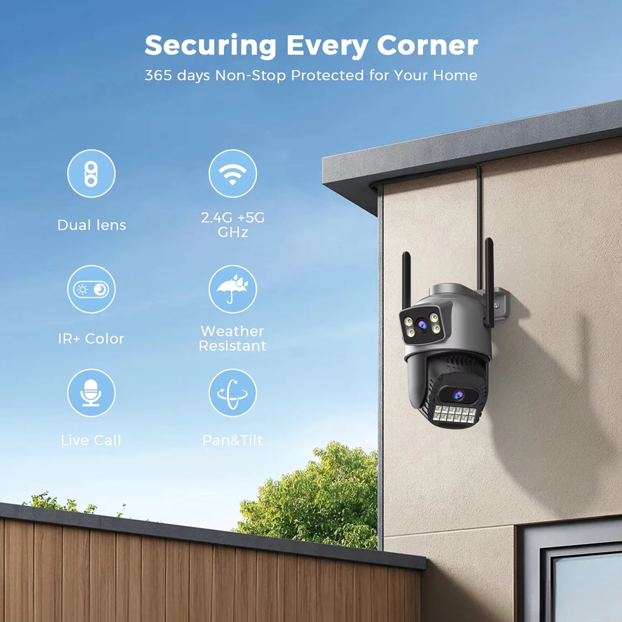 BESDER 10MP 5K IP Outdoor Überwachungskamera mit Dual Objektiv, Wifi 5G PTZ Sicherheitssensor, Menschliche Erkennung, Tracking und Nachtsicht, Schwarz - Bild 2
