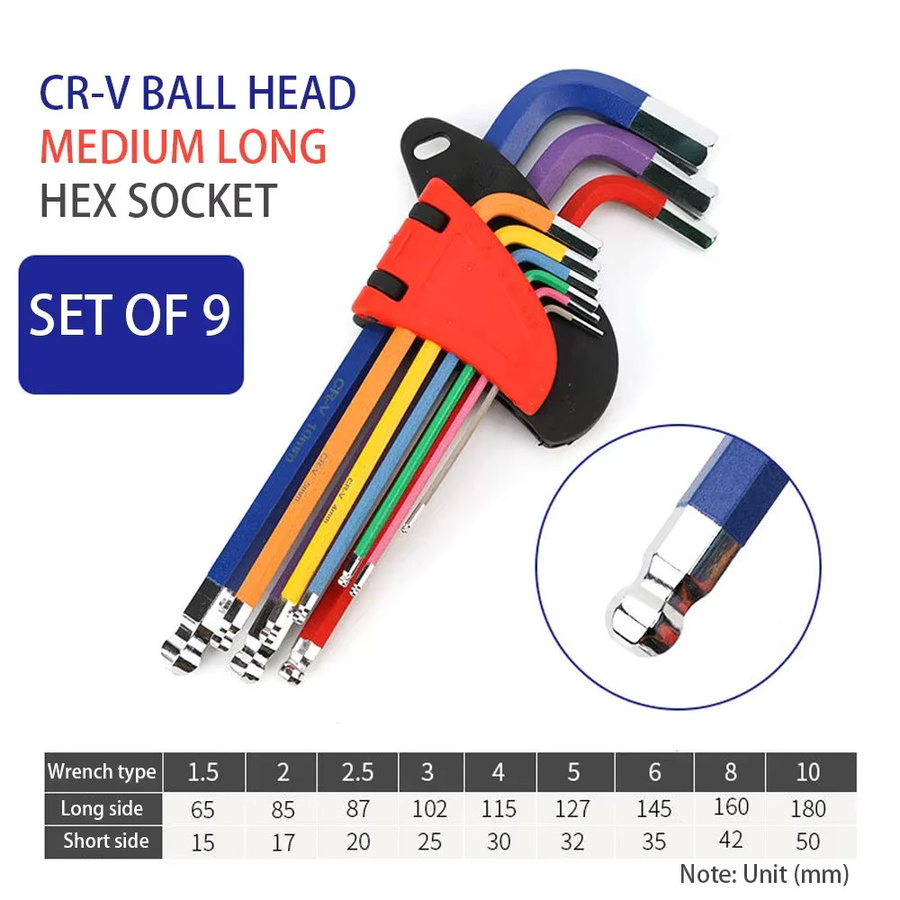 PINTUDY Inbusschlüssel-Set aus gehärtetem S2-Stahl mit Schnellverschluss-Adapter und Kugel- sowie Pflaumenblütenköpfen, Multicolor, Größen: 1,5 mm, 2 mm, 2,5 mm, 3 mm, 4 mm, 5 mm, 6 mm, 8 mm, 10 mm - Bild 4