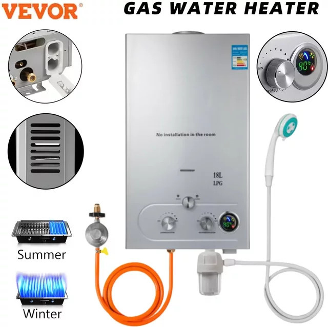 VEVOR Tragbarer LPG Durchlauferhitzer mit Digitalanzeige, Wandmontierter Propan Gas Wassererhitzer in Weiß und Silber - Bild 1