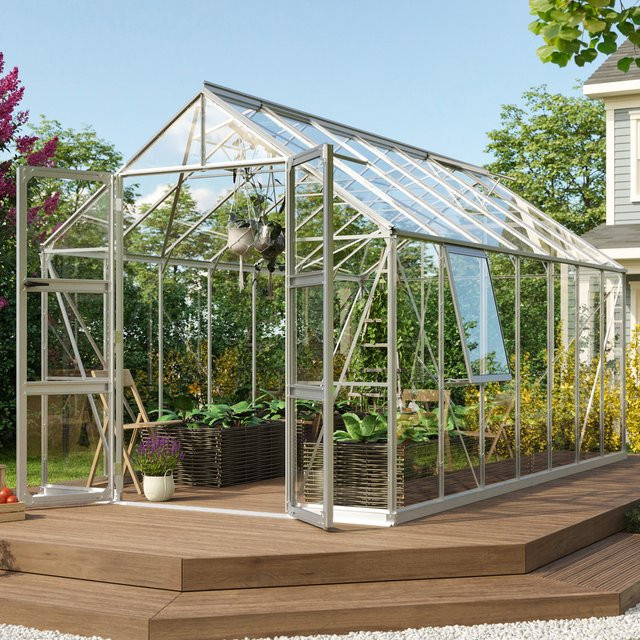 Vitavia Gewächshaus Olymp 11500 aus Aluminium in Silber mit Einscheibensicherheitsglas und Fundamentrahmen, 11,5 m² - Bild 1