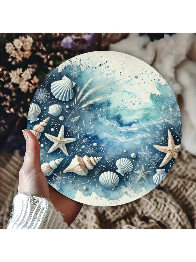 Potdemiel Rundes Metall-Wandschild mit Maritimem Muschel-Motiv in Blau, Durchmesser: 20,32 cm - Bild 6