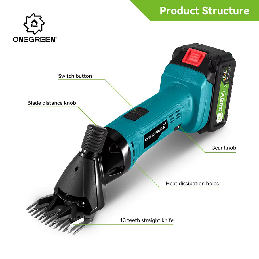 ONEGREEN elektrische Wollschere kabellos mit 6 Gängen und 13 Zähnen für Makita 18 V Akku - Bild 2
