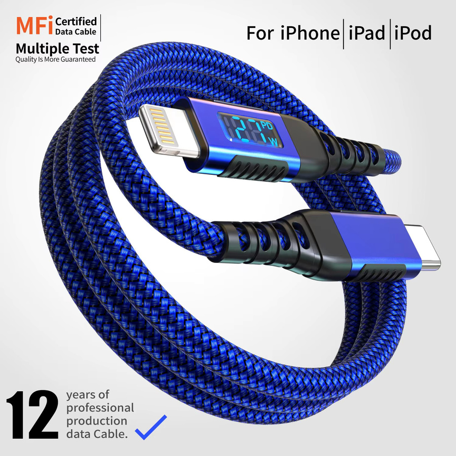 LAIHONEN USB-C auf Lightning Kabel, 27W Schnellladekabel für iPhone und iPad, MFi-zertifiziert, Blau, Länge: 1,8 m - Bild 3