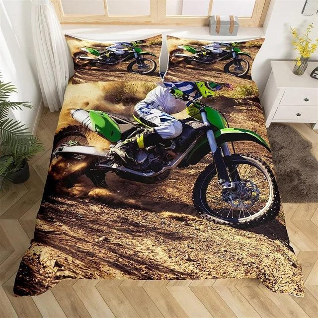 Binchi Outdoor Product Motocross Bettwäsche-Set aus Mikrofaser mit 3D-Motiv für Jugendliche, B/H: 135 x 200 cm, Mehrfarbig - Bild 1