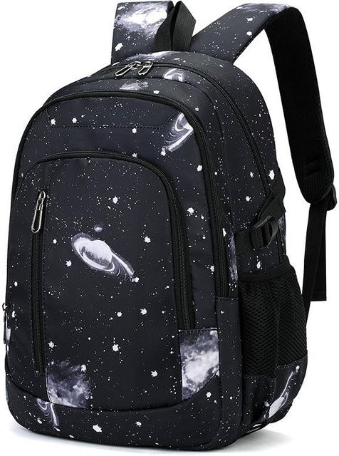 Schulranzen-Set von Fancy Style Studio für Jungen und Teenager mit Sternenhimmel-Design in Schwarz inklusive Brotdose und Federmäppchen - Bild 1