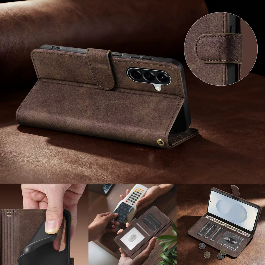 Flip-Lederhülle für Samsung Galaxy A05s A15 A35 A55 A06 A16 A26 A36 A56 A07 A17 A37 A57 4G 5G mit Kartenfächern und Handschlaufe in Braun - Bild 4
