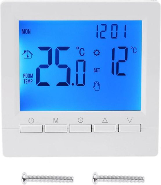 TOMTOP JMS Elektronischer Digitalthermostat mit LCD-Display und Kindersicherung, Wandmontierter intelligenter Thermostat für Fußbodenheizung, Blau/Weiß - Bild 1