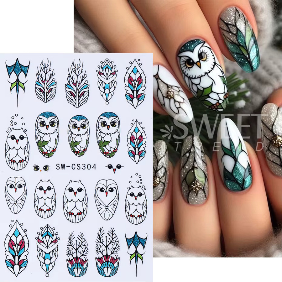 SWEET TREND Nagelaufkleber, Silber, Glitzer, Eulen-Design, 2 Stück - Bild 2