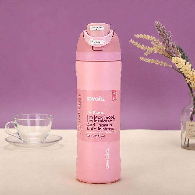 Owala Isolierter Reisebecher mit doppeltem Trinkdeckel 24oz in Rose Quartz Pink - Bild 1