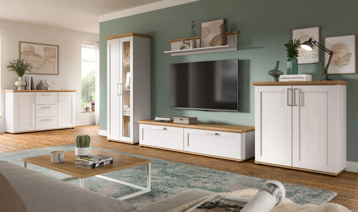 Inn.Furn Wohnwand Mirano 3-teilig im Landhausstil in Weiß Lärche, Breite: 260 cm - Bild 3