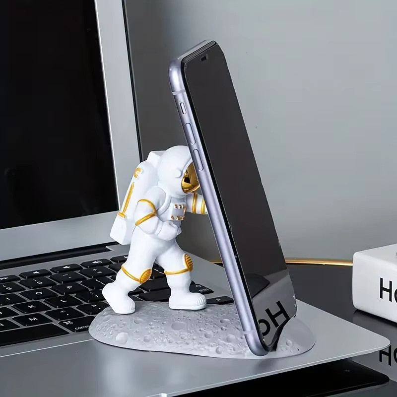 Opansten Astronaut Handy Ständer Spaceman Smartphone Halterung Schreibtisch Dekoration in Gold und Weiß - Bild 2