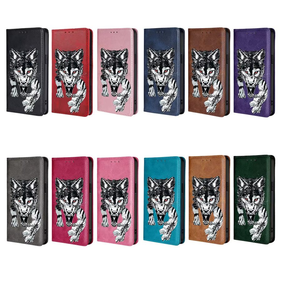 Lederne Brieftasche mit Wolf-Muster als Handyhülle für Samsung Galaxy S25 Ultra, S25 FE, S24, S23, S22, A17, A07, A56, A36, A26 mit Kartenfächern in Schwarz - Bild 5