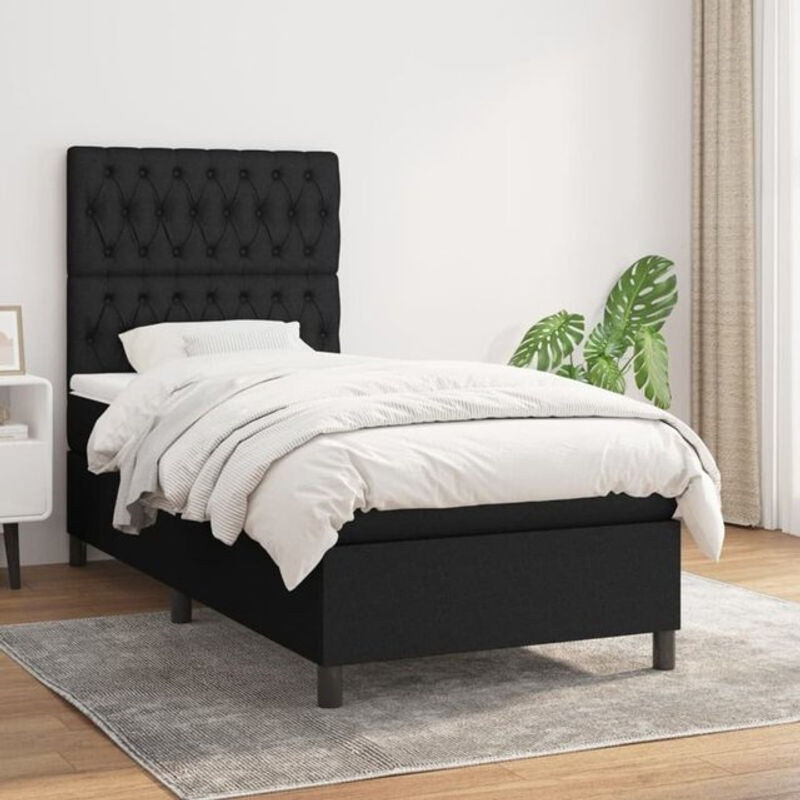 Vidaxl Boxspringbett mit Matratze in Schwarz aus Stoff, B/T/H: 90 x 200 x 118 cm - Bild 1