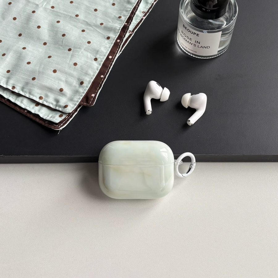 Luxus Schutzhülle für Apple AirPods 1 2 3 4 Pro Pro2 Pro3 mit grüner Marmor-Jade-Textur und weißem Ring - Bild 2