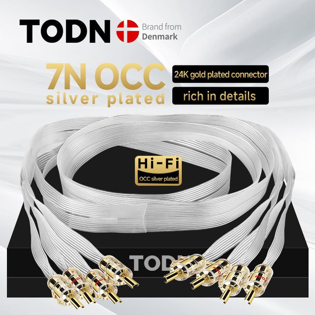 TODN Hifi 1 Paar 7N OCC versilberte Audio-Lautsprecherkabel mit vergoldeten Bananen- und Y-Steckern in Silber - Bild 1