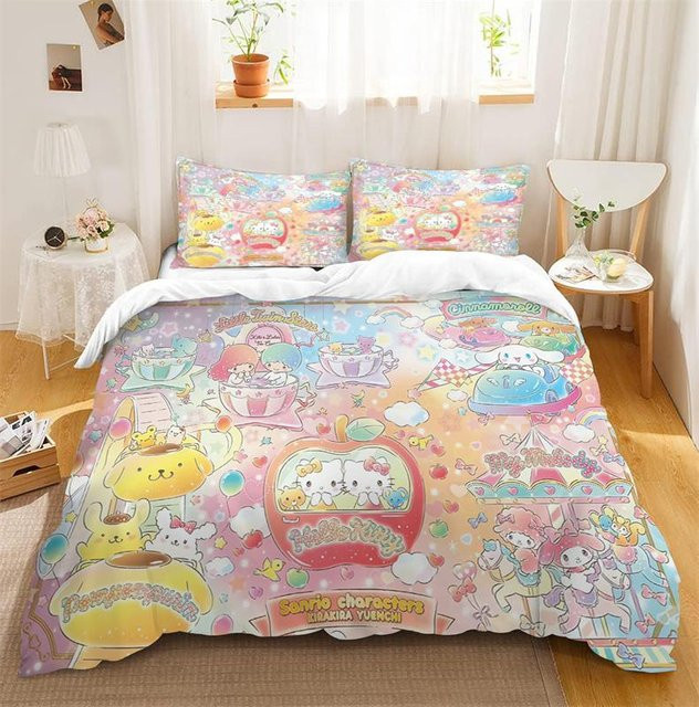 Hello Kitty Bettwäscheset aus Mikrofaser mit Bettbezug und Kissenbezug, Mehrfarbig, B/H: 140 x 210 cm - Bild 1